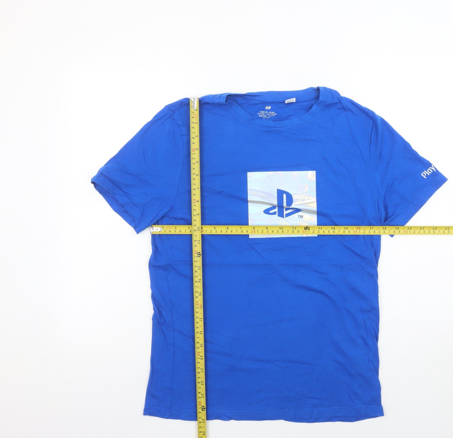 H&M Boys Blue PlayStation Graphic T-Shirt 14-15 Years Short Sleeve Cotton