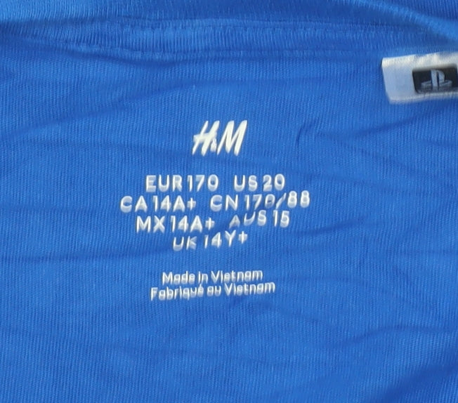 H&M Boys Blue PlayStation Graphic T-Shirt 14-15 Years Short Sleeve Cotton
