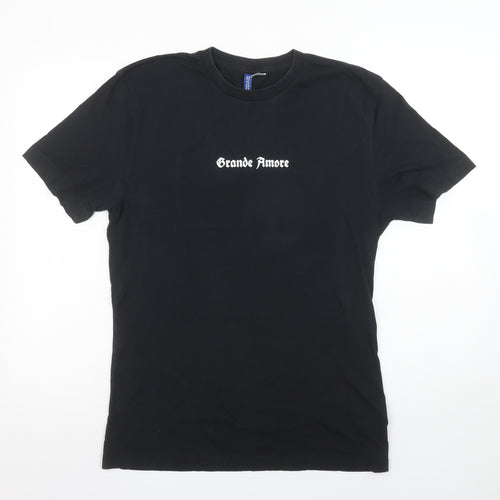 H&M Divided Men’s Black ‘Grande Amore’ Rose Print T-Shirt Size S