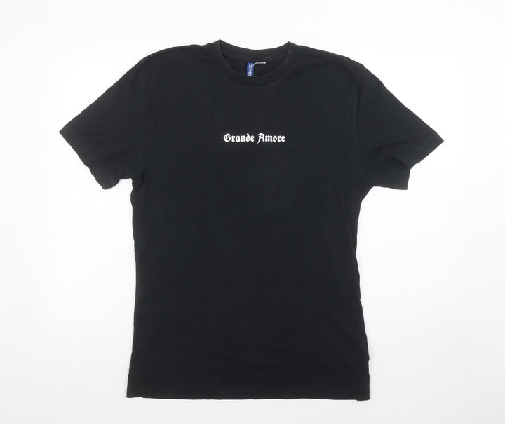 H&M Divided Men’s Black ‘Grande Amore’ Rose Print T-Shirt Size S