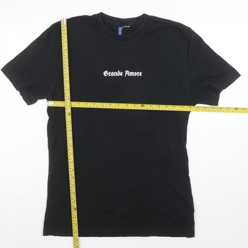 H&M Divided Men’s Black ‘Grande Amore’ Rose Print T-Shirt Size S