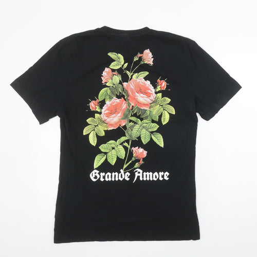H&M Divided Men’s Black ‘Grande Amore’ Rose Print T-Shirt Size S