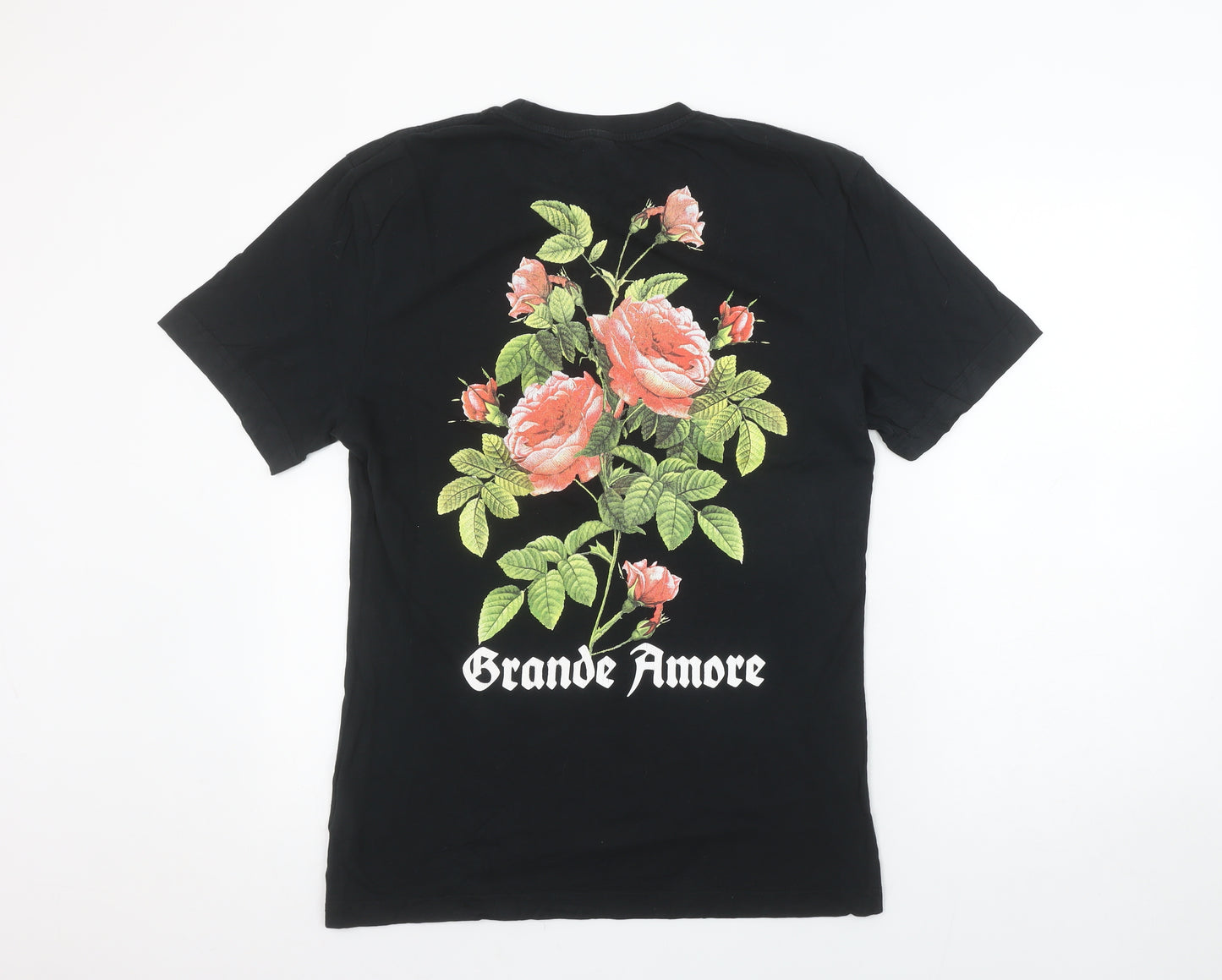 H&M Divided Men’s Black ‘Grande Amore’ Rose Print T-Shirt Size S