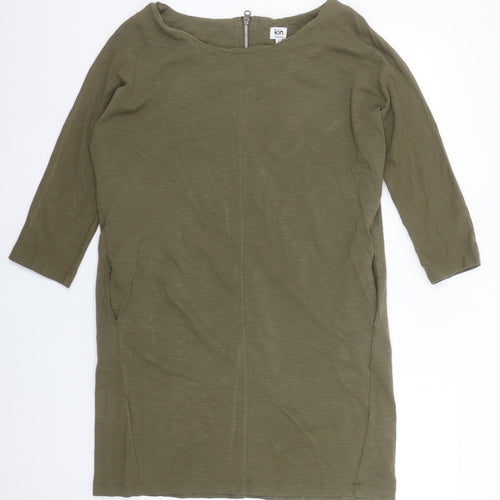 Kin by John Lewis Women’s Green Shift Dress Size 14 3/4 Sleeve Zip Back