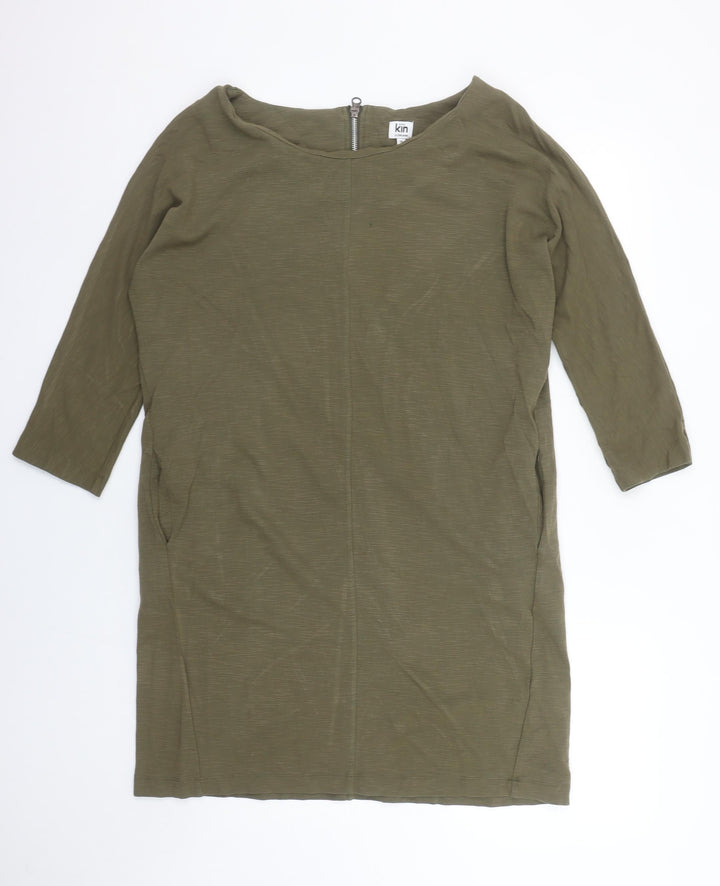 Kin by John Lewis Women’s Green Shift Dress Size 14 3/4 Sleeve Zip Back