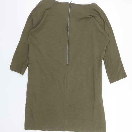 Kin by John Lewis Women’s Green Shift Dress Size 14 3/4 Sleeve Zip Back