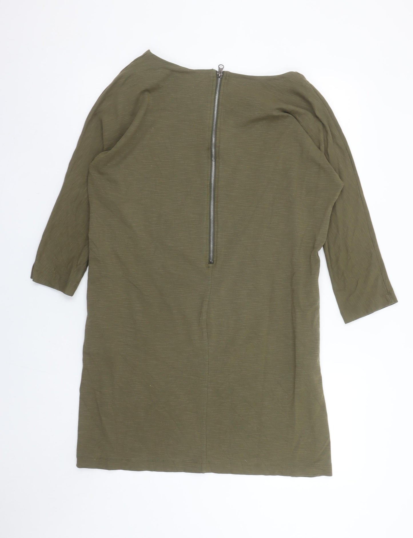 Kin by John Lewis Women’s Green Shift Dress Size 14 3/4 Sleeve Zip Back