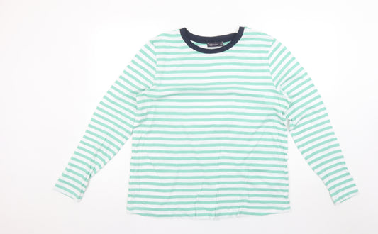 Marks and Spencer Womens Green White Striped Long Sleeve Cotton T-Shirt Size 14