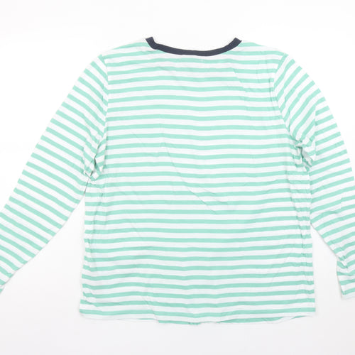 Marks and Spencer Womens Green White Striped Long Sleeve Cotton T-Shirt Size 14