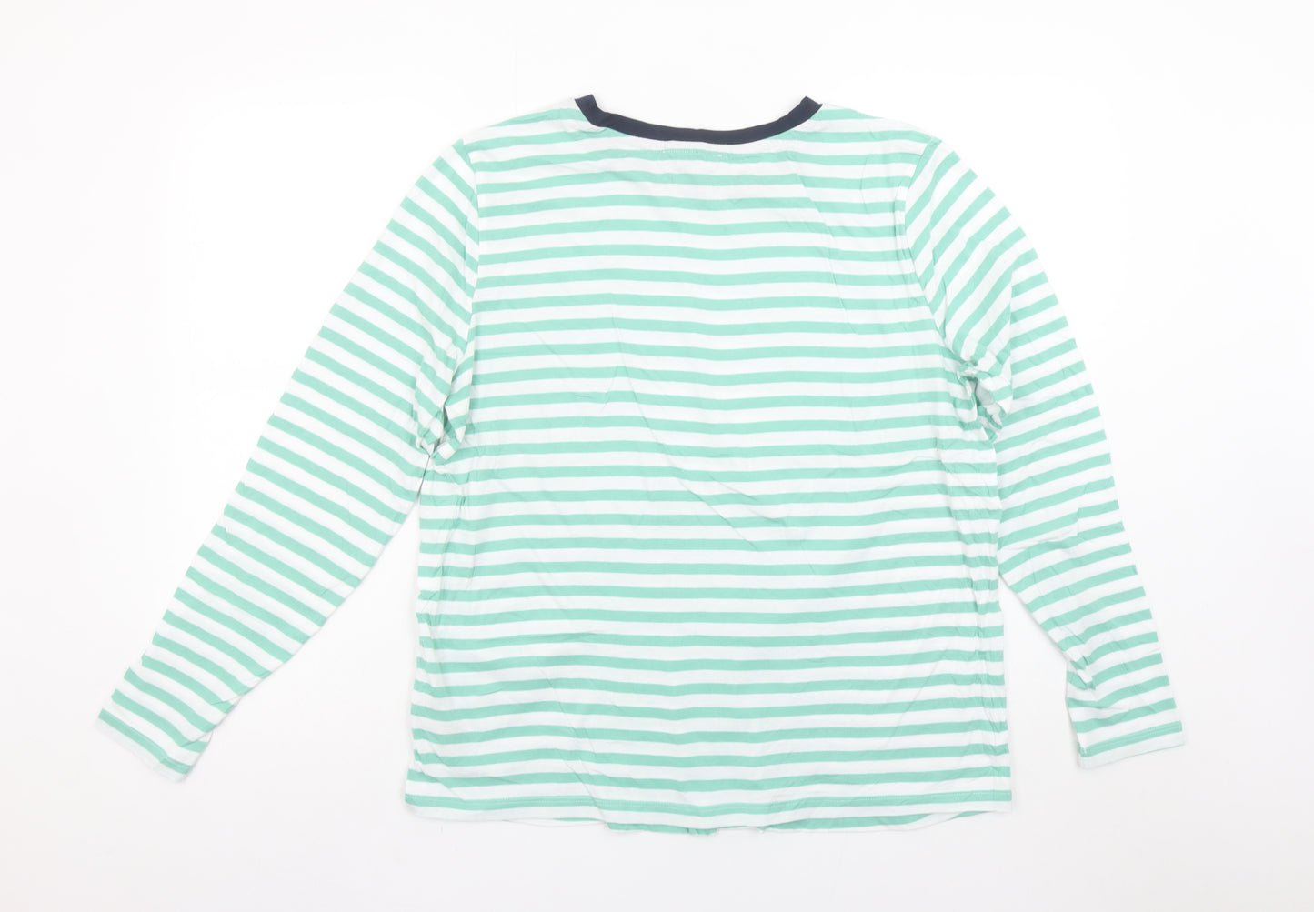 Marks and Spencer Womens Green White Striped Long Sleeve Cotton T-Shirt Size 14
