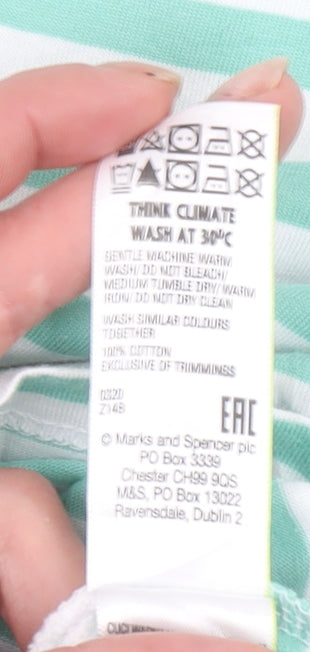 Marks and Spencer Womens Green White Striped Long Sleeve Cotton T-Shirt Size 14