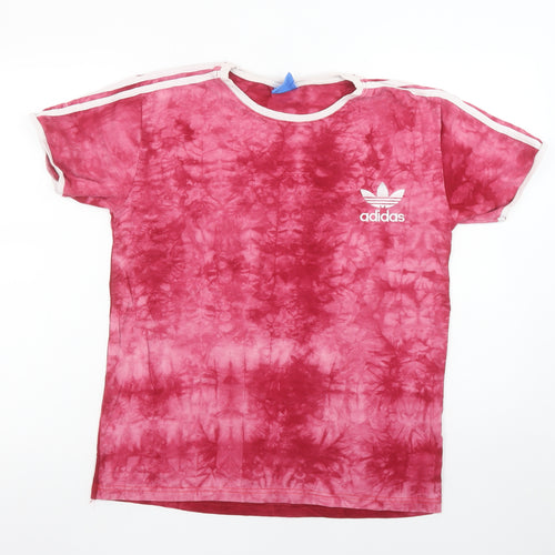 Adidas Womens Pink Tie-Dye Cotton Short Sleeve T-Shirt Size S