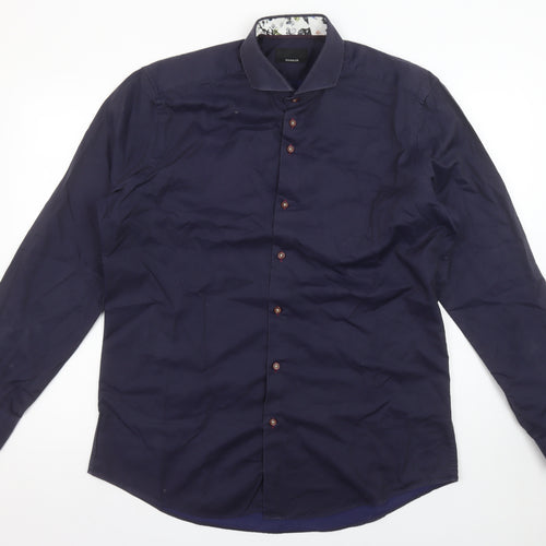 Baumler Men's Blue 16.5in Classic Fit Long Sleeve Cotton Button-Up Shirt