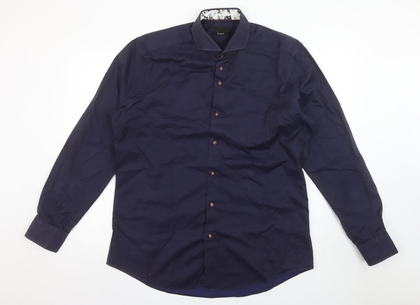 Baumler Men's Blue 16.5in Classic Fit Long Sleeve Cotton Button-Up Shirt