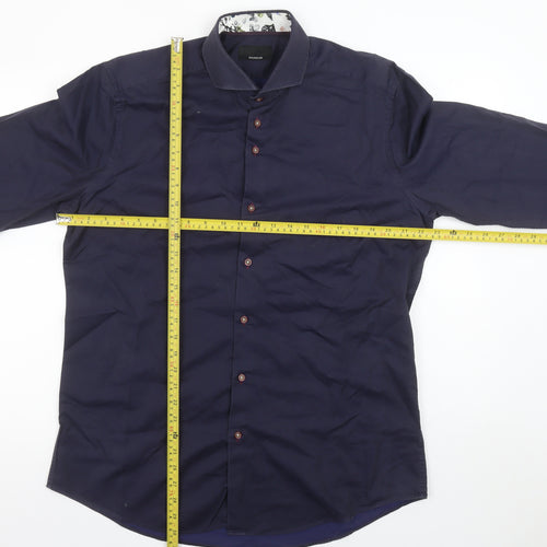 Baumler Men's Blue 16.5in Classic Fit Long Sleeve Cotton Button-Up Shirt