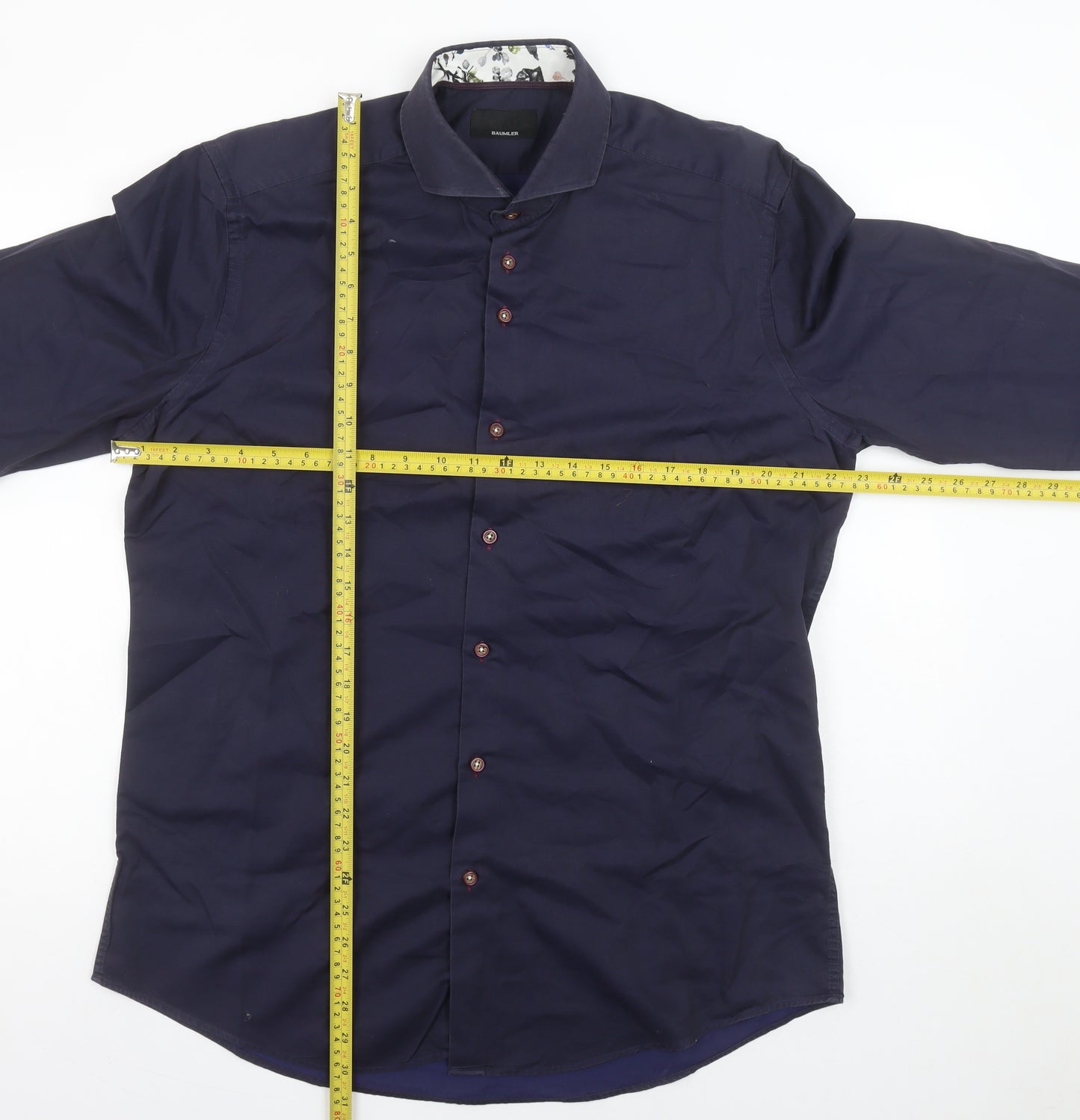 Baumler Men's Blue 16.5in Classic Fit Long Sleeve Cotton Button-Up Shirt