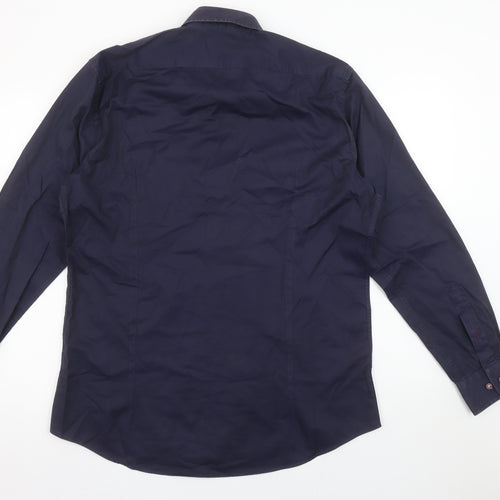 Baumler Men's Blue 16.5in Classic Fit Long Sleeve Cotton Button-Up Shirt