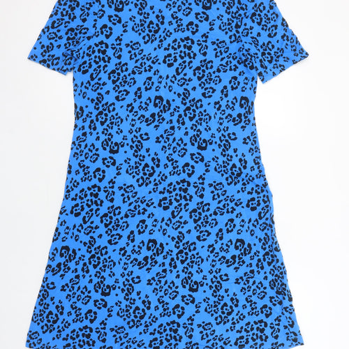 Marks and Spencer Women Blue Animal Print Short Sleeve Shift Dress Size 8