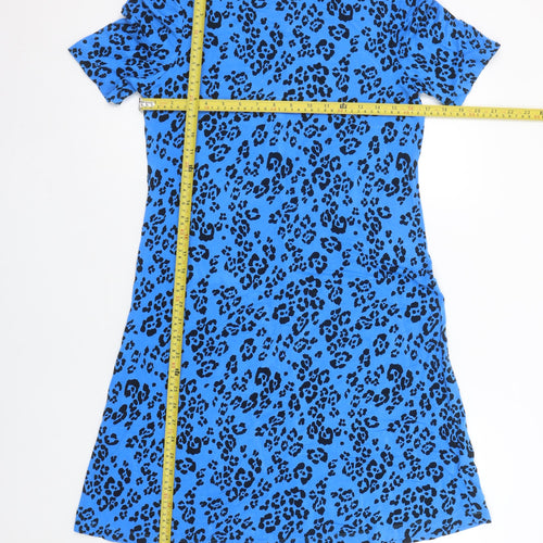 Marks and Spencer Women Blue Animal Print Short Sleeve Shift Dress Size 8