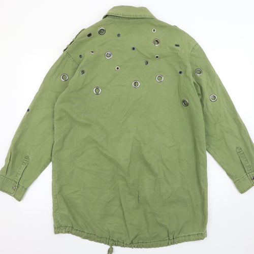 Zara Women Green XS Military Style Studded Cotton Jacket