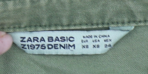 Zara Women Green XS Military Style Studded Cotton Jacket