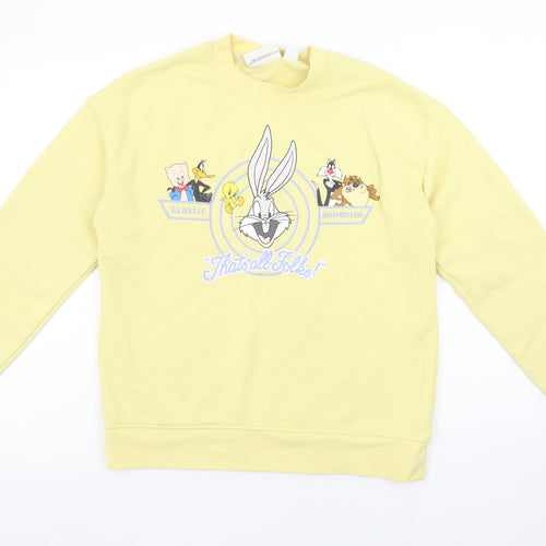 Looney Tunes Womens Yellow Crew Neck Sweatshirt XS Bugs Bunny Cartoon