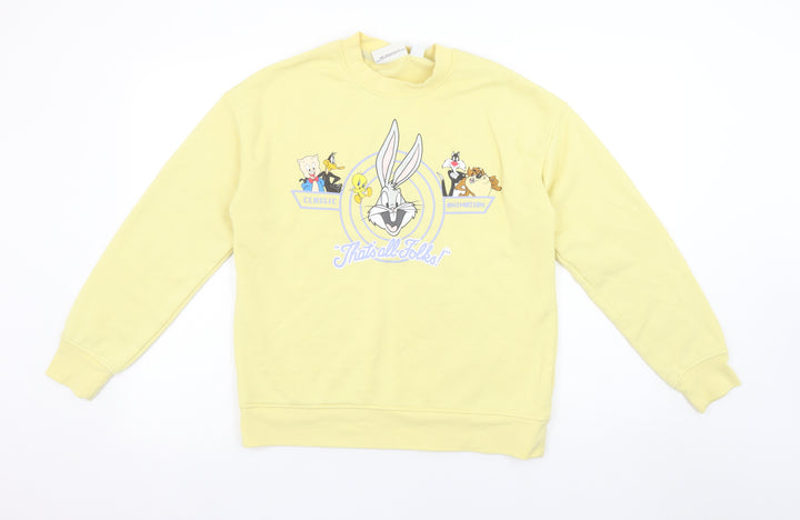 Looney Tunes Womens Yellow Crew Neck Sweatshirt XS Bugs Bunny Cartoon