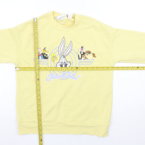 Looney Tunes Womens Yellow Crew Neck Sweatshirt XS Bugs Bunny Cartoon
