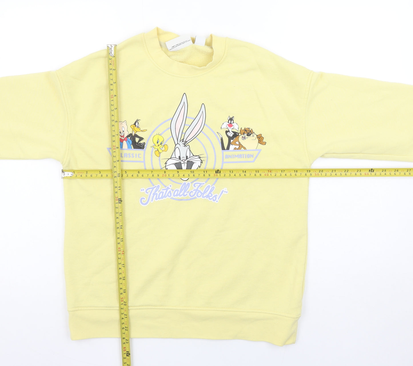 Looney Tunes Womens Yellow Crew Neck Sweatshirt XS Bugs Bunny Cartoon