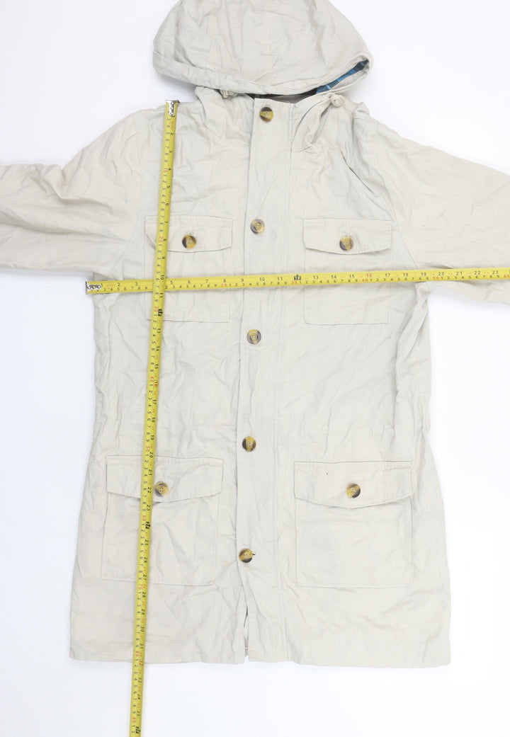 Cotton Traders Men's Beige Cotton Parka Coat S Hooded Casual Twill