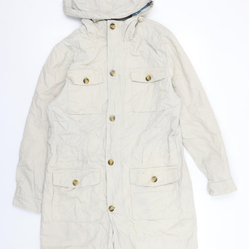 Cotton Traders Men's Beige Cotton Parka Coat S Hooded Casual Twill