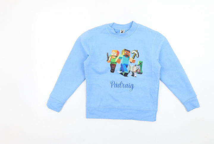 Roly Boys Blue Minecraft Graphic Sweatshirt 6 Years Pullover Cotton Blend