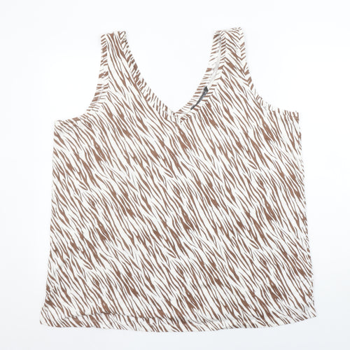Dunnes Women’s Brown Animal Print Sleeveless V-Neck Cotton Modal Tank Top XL