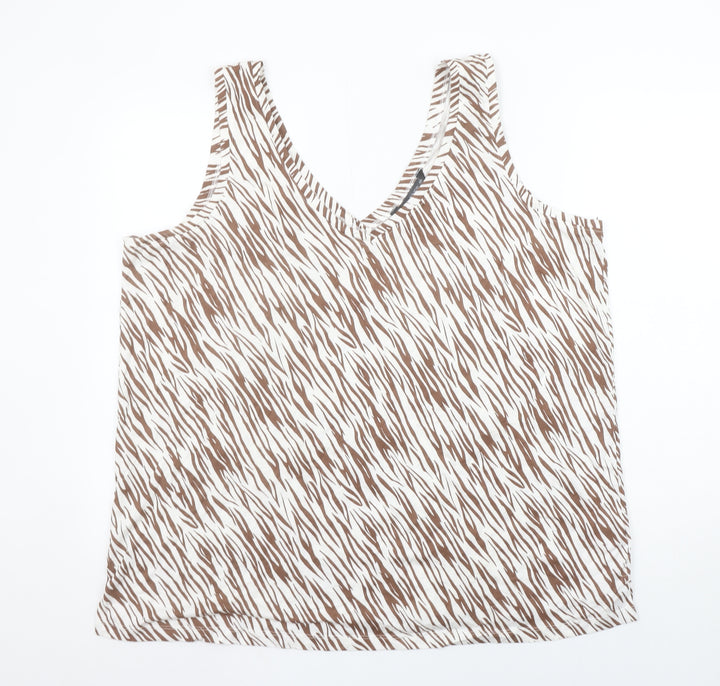 Dunnes Women’s Brown Animal Print Sleeveless V-Neck Cotton Modal Tank Top XL