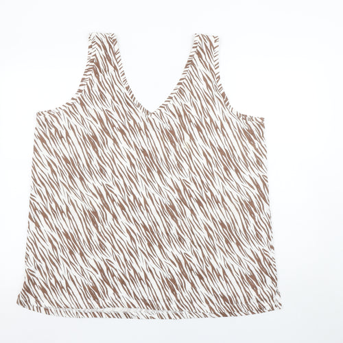 Dunnes Women’s Brown Animal Print Sleeveless V-Neck Cotton Modal Tank Top XL