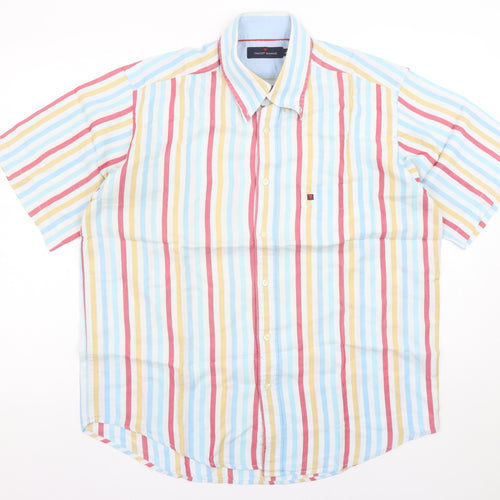 Tricot Marine Men's Multicoloured Striped Short Sleeve Cotton Blend Shirt L
