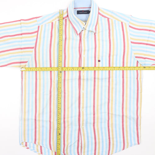 Tricot Marine Men's Multicoloured Striped Short Sleeve Cotton Blend Shirt L