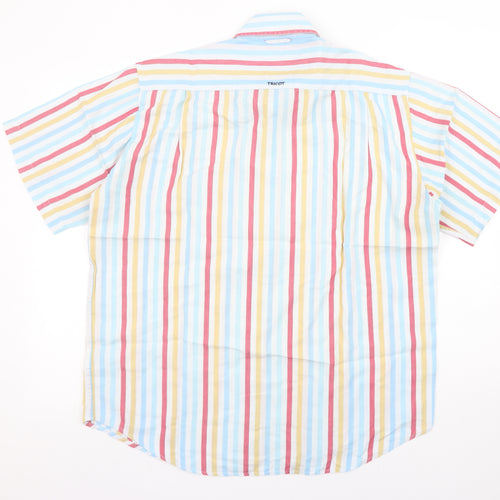 Tricot Marine Men's Multicoloured Striped Short Sleeve Cotton Blend Shirt L