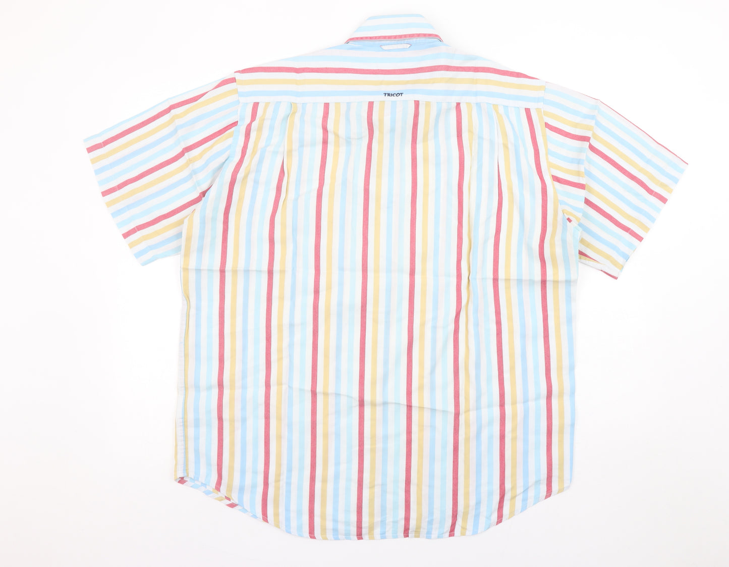 Tricot Marine Men's Multicoloured Striped Short Sleeve Cotton Blend Shirt L