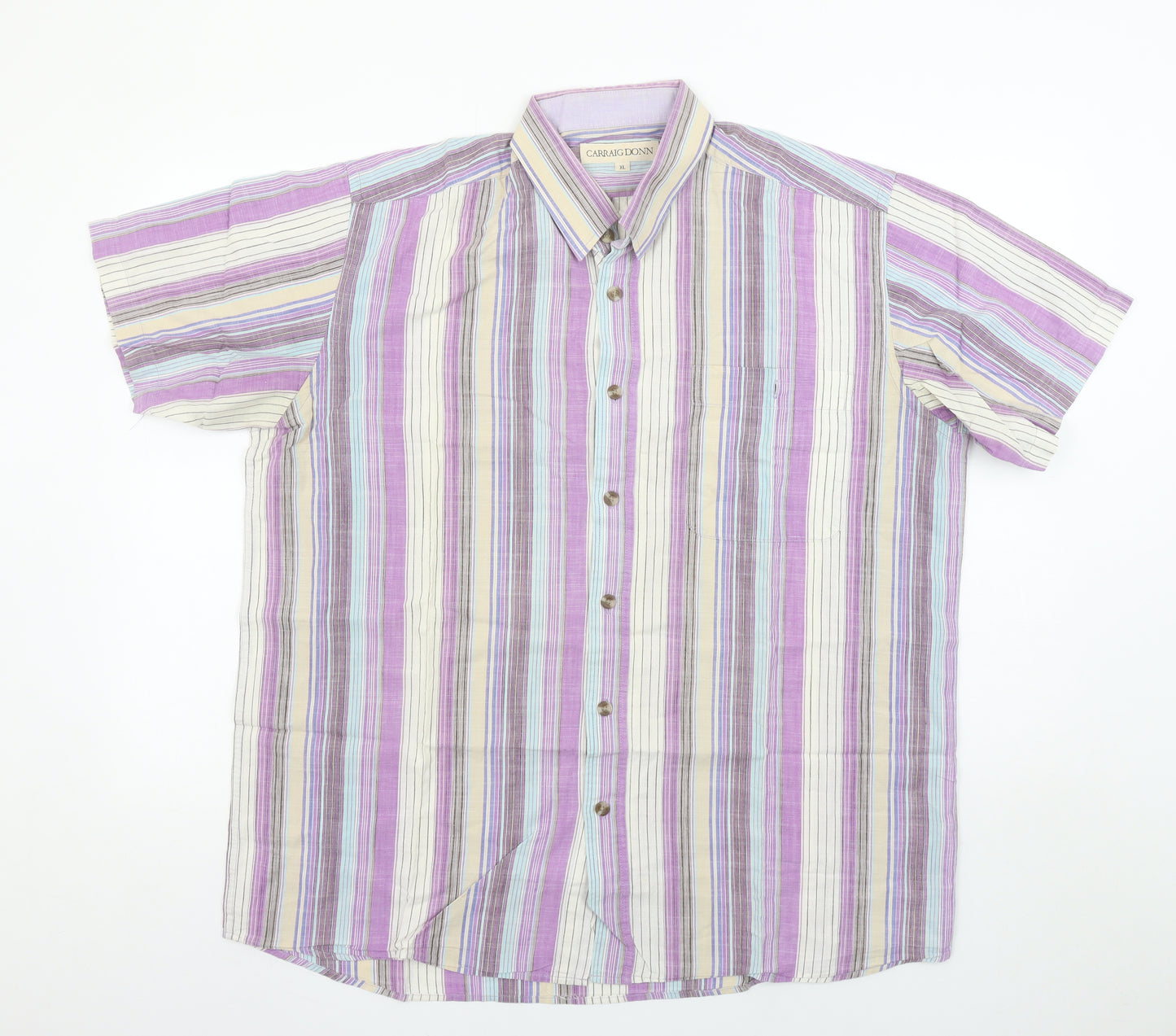 Carraig Donn Men’s Multicoloured Striped Cotton Short Sleeve XL Shirt
