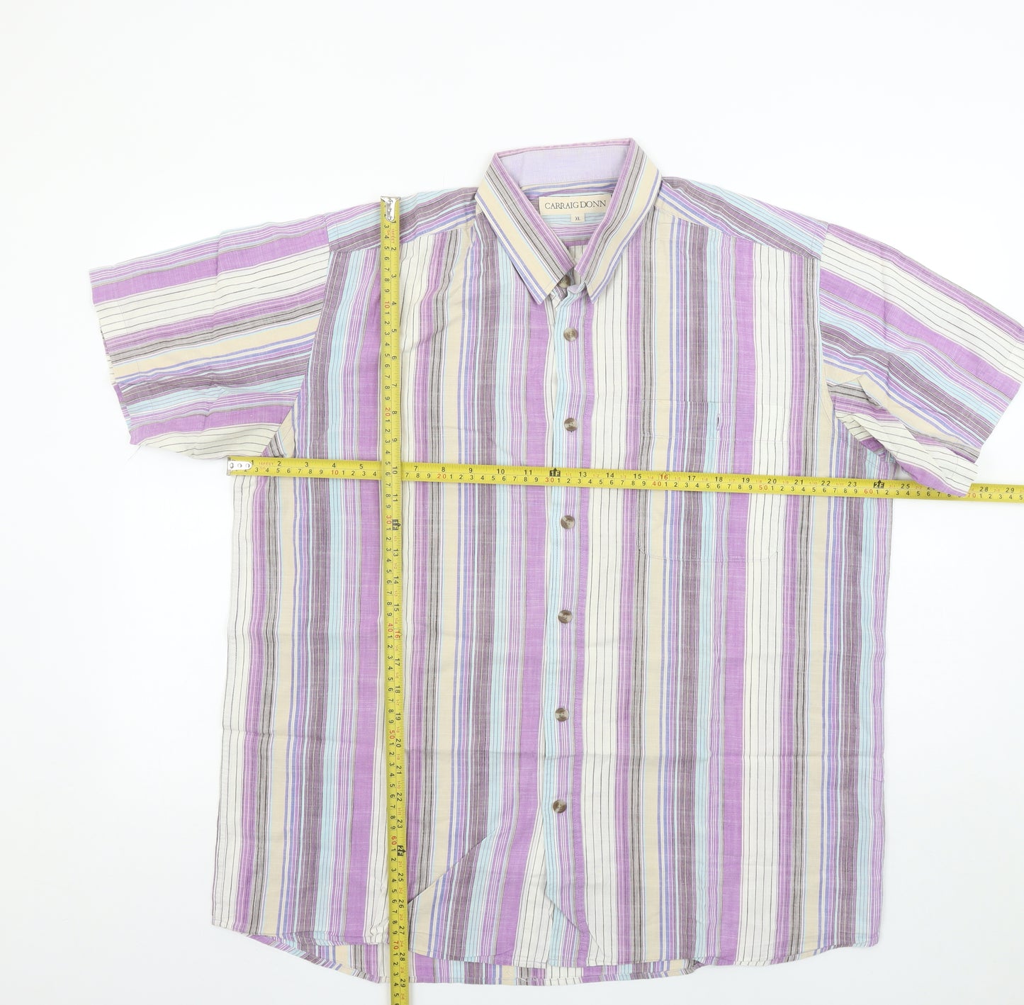 Carraig Donn Men’s Multicoloured Striped Cotton Short Sleeve XL Shirt