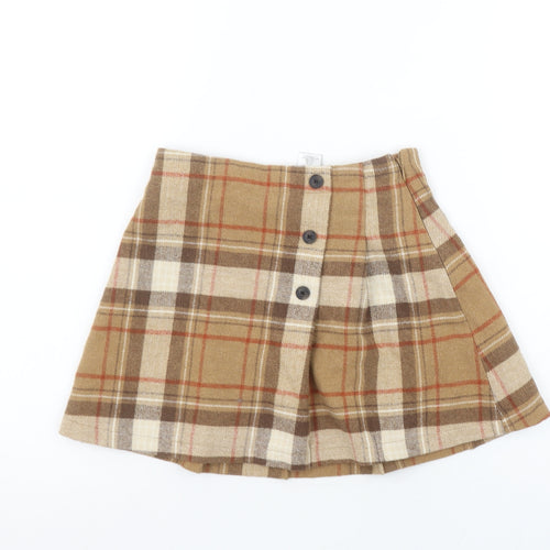 Next Girls Brown Plaid Pleated Skirt 7 Years Wool Blend Autumn Winter