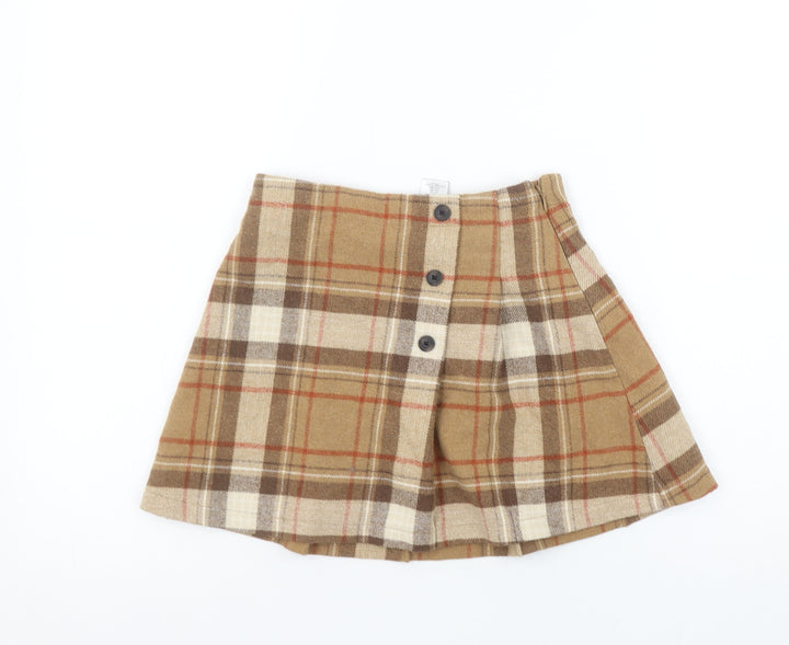 Next Girls Brown Plaid Pleated Skirt 7 Years Wool Blend Autumn Winter