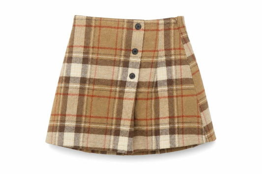 Next Girls Brown Plaid Pleated Skirt 7 Years Wool Blend Autumn Winter