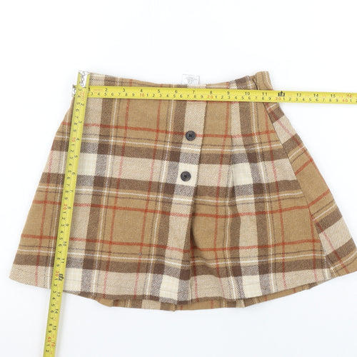 Next Girls Brown Plaid Pleated Skirt 7 Years Wool Blend Autumn Winter