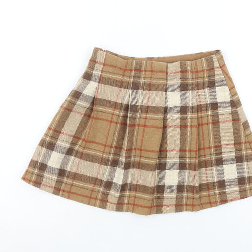 Next Girls Brown Plaid Pleated Skirt 7 Years Wool Blend Autumn Winter