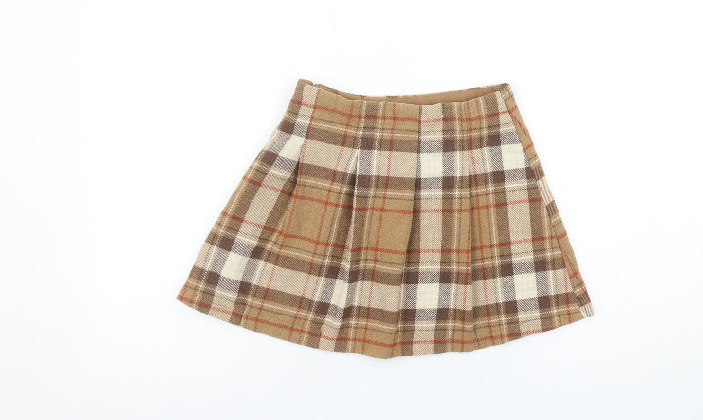 Next Girls Brown Plaid Pleated Skirt 7 Years Wool Blend Autumn Winter