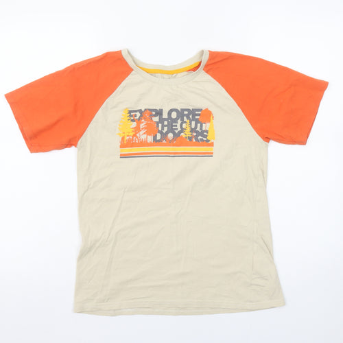 Mountain Warehouse Boys Beige & Orange Outdoor Graphic Cotton T-Shirt 13 Years