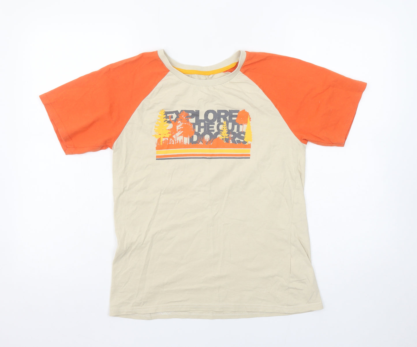 Mountain Warehouse Boys Beige & Orange Outdoor Graphic Cotton T-Shirt 13 Years