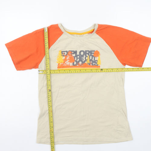 Mountain Warehouse Boys Beige & Orange Outdoor Graphic Cotton T-Shirt 13 Years